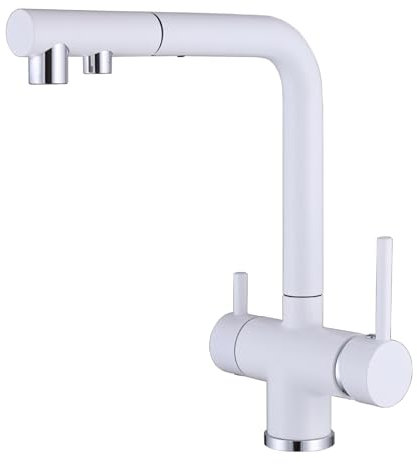 XJTNLB Grifo Cocina 3 Vias Osmosis Extraible Blanco Grifo Cocina Extraible y Osmosis con Palanca Doble