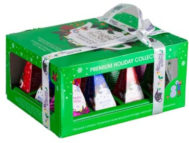 English Tea Shop® | Assortimento Tè e Tisane Natale | Miscele Sapori Speziati Festività | Cofanetto Regalo Verde Stampe Natale - 12 Filtri Piramide