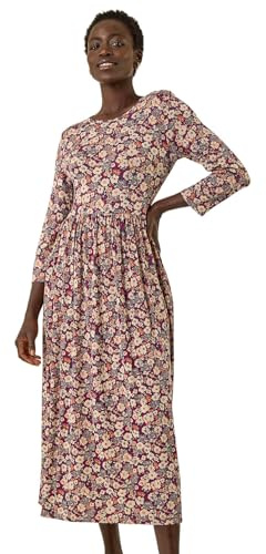 Roman Originals Maxi Dress with Pockets for Women UK Ladies Stretchy Jersey Midi Elasticated Gathered High Waist Skater Swing Fit Flare Office Work Smart Casual Boho