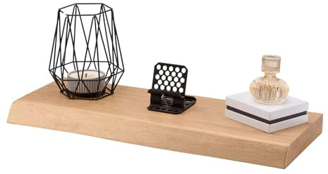 ABL HOLZ-ZENTRALE Wandregal Eiche Massiv 4 cm Stark - 60x22x4 cm mit Baumkante – Natur Geölt – Schwebendes Regal mit Unsichtbarer Befestigung – Massivholz Regalbrett