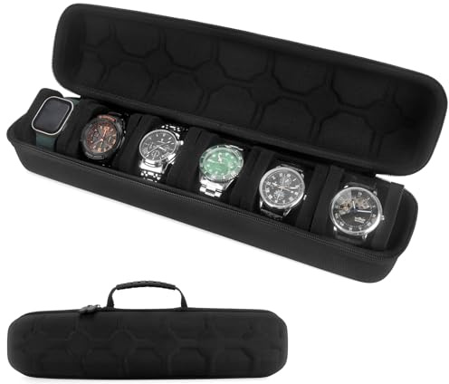 HELMDY Uhrenetui mit 6 Fächern für Damen und Herren,Uhrenbox mit Tragegriff | Tragbare Uhrenaufbewahrung und Reiseetui, Uhrenrolle passend für Armbanduhren und Smartwatches