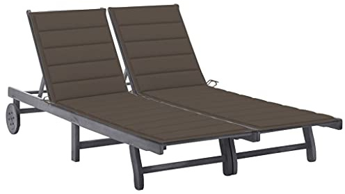 Holamys Chaise longue de jardin pour 2 personnes en bois d'acacia massif, chaise longue de piscine réglable avec roues, chaises de salon confortables pour l'extérieur