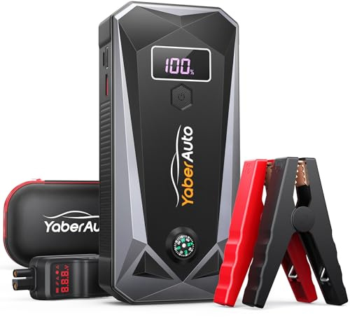 YaberAuto Jump Starter 5000A Peak 21800mAh Batería Jumper Starter Portátil (9.0L Gas, 8.0L Diesel Motor), Arrancador de batería de coche, carga rápida, cables de puente, caja de salto con 3 modos de
