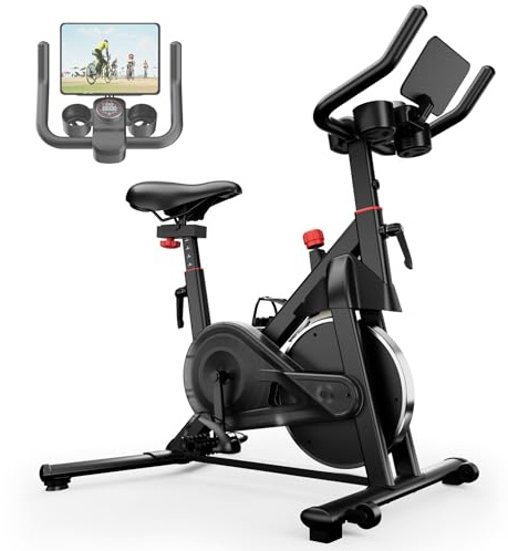 Superun Bicicleta Estática para Interior, Bicicleta Estacionaria con Resistencia Magnética Ajustable, Bicicleta Estacionaria con Pantalla LCD y App, Capacidad de Carga de 136 kg