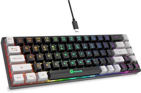 GEODMAER Clavier de jeu 65 % - Rétroéclairé à LED - Clavier de jeu filaire ultra compact anti-ghosting sans conflit - 68 touches - Pour PC et ordinateur portable
