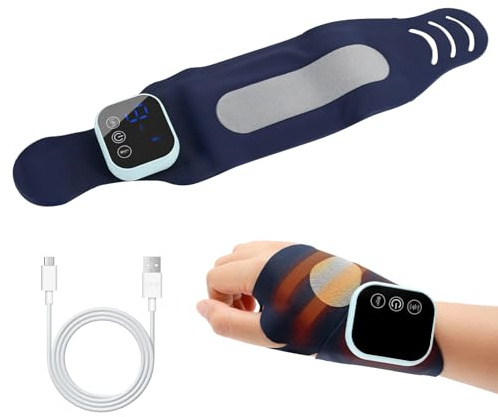 EMS Handgelenk Massagegerät, Kabelloses Handmassagegerät mit Wärme, EMS-Handgelenkmassagegerät mit Wärme, wiederaufladbar USB beheizte Handgelenkbandage, 3 Wärmestufen, 5 Modi, 9 Stärken