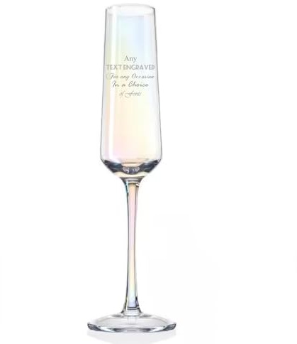 ukgiftstoreonline Personalised Engraved Any Text and Occasion Rainbow Effect Champagne Glass