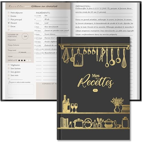 BIROYAL Carnet de Recettes à Remplir A5, Papier Épais 120g | Avec Table des Matières & Tableau de Conversion, 100 Recettes Vierge, 2 Pages par Recette, Pour Passionnés de Cuisine