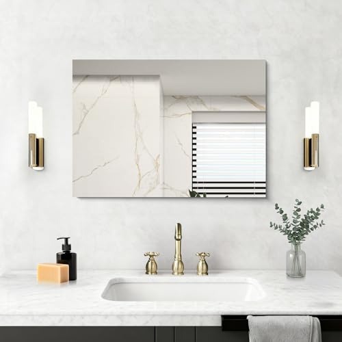 NIMURY Rechteckiger Wandspiegel, 70x50 cm rahmenloser Badezimmerspiegel mit geraden Ecken, rechteckiger Spiegel für Badezimmer, Schlafzimmer und Wohnzimmer, horizontal und vertikal montierbar
