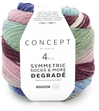 Katia Concept Symmetric Socks & More Degrade 4ply, Sockengarn 100 g 400 m Sockenwolle mit Farbverlauf, Strumpfwolle mit Merinowolle (82)