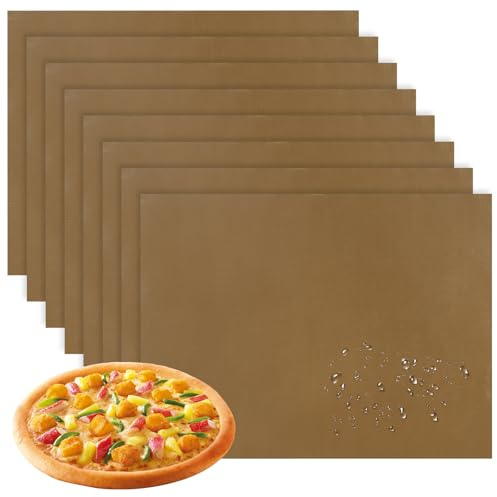 8 Stück Dauerbackfolie für Backblech, 40 x 30cm Backpapier Braun Teflon | Hitzebeständig Antihaftbeschichtet, zum Backen, Frittieren, Dämpfen, Bügeln Und Basteln