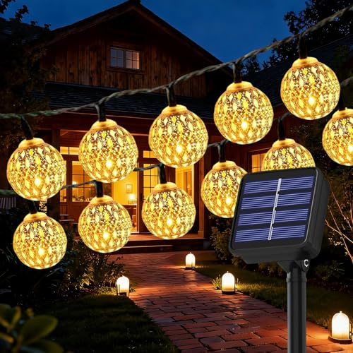 50 Kugel LED Lichterkette Marokkanisch,Solar Lichterkette Aussen,7.5M IP65 Wasserdicht Silber Kugel Lichterkette Solarlampen, 8 Modi IP65 Wasserdicht LED Solarlampen Ideal für Garten,Terrasse, Party