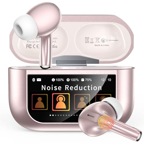 Wireless Earbuds, Bluetooth Ear Buds 5.4 with Smart Touch Screen, ENC Noise Cancelling Headphones with 48H Playtime, HiFi Stereo Sound, 5 EQ Modes, Lightweight Earphones for iPhone/Android- Rose Gold