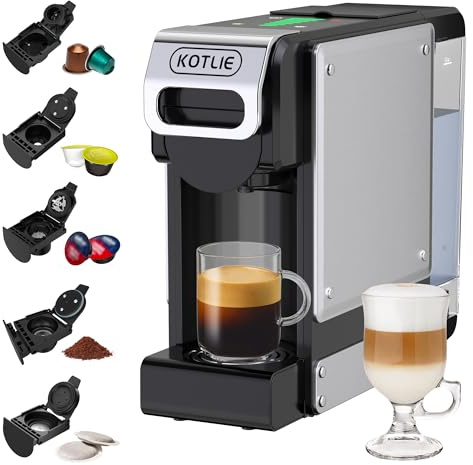 KOTLIE Kapselkaffeemaschine 5-in-1 Pad | Nespresso Original, Dolce Gusto, A MODO MIO, ESE-Pads (44 mm), vorgemahlenem Kaffee, 7 Wassermengeeinstellungen
