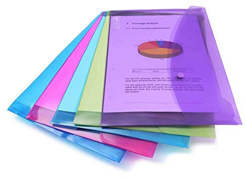 Rapesco 0688 Transparente Dokumentenmappe mit Druckknopf, A4+, Sortierte Farben, 5 Stück