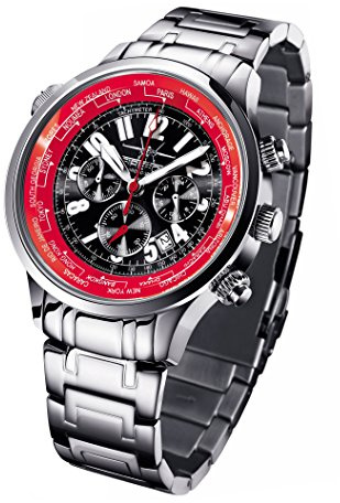 FIREFOX WORLDTIMER FFS40-105 schwarz/rot Weltzeitanzeige Chronograph Herrenuhr Armbanduhr Sicherheitsfaltschließe massiv Edelstahl wasserdicht Miyota OS20 Werk