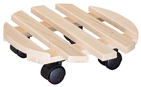 WAGNER Pflanzenroller PALETTI Ø 35 x 8 cm I Pflanzenroller für Innenbereich I Blumenroller aus FSC®-Massivholz, Buche Natur I Kübelroller aus Holz I Tragkraft 100 kg I Made in EU - 20032001