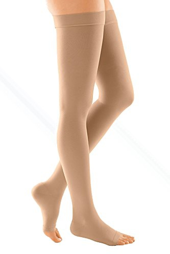 medi Duomed Soft (BS CCL 2) Compression Stockings Thigh Length with Silicone topband Open Toe Beige X Large