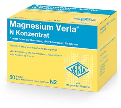 Magnesium Verla N Konzentrat – Pulver zum Auflösen, bei Magnesiummangel mit organischem Magnesiumaspartat für eine gute Bioverfügbarkeit, nicht brausend, fruchtiger Mandarinen-Geschmack, 50 St