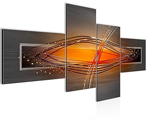 Runa Art Wandbilder Set XXL Abstrakt Wohnzimmer Schlafzimmer Grau Orange Schwarz 4 Teilig - Made in Germany - 103345a
