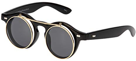 UltraByEasyPeasyStore Ultra Small Round Steampunk Flip Up Sunglasses - UV400 Protection, Unisex Retro Design with Polycarbonate Lenses for Men & Women