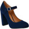 Womens Block High Heels Ankle Strap Court Shoes Ladies Mary Jane Comfort Work Pumps Formal Smart Office Heeled Party Occasion Strappy Slip On Heel Sandals Navy Blue Faux Suede 5 UK
