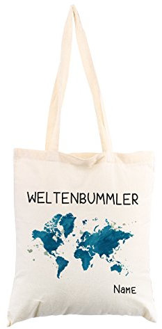 Herz & Heim® Baumwollbeutel Weltenbummler mit Wunschnamen Weltenbummler