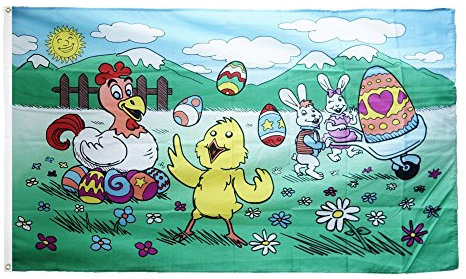 Flaggenfritze Fahne/Flagge Ostern mit Küken und Henne + gratis Sticker