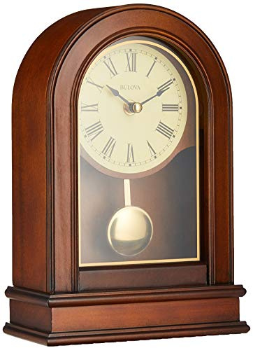 Bulova B7467 Hardwick Mantel Clock | Traditional Hardwood Case with Walnut Finish | Roman Numerals | Elegant Timepiece for Home or Office