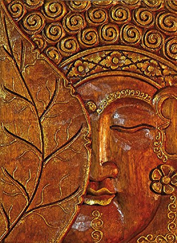 Wandrelief Buddha mit Bodhiblatt Holz braun/gold 30cm