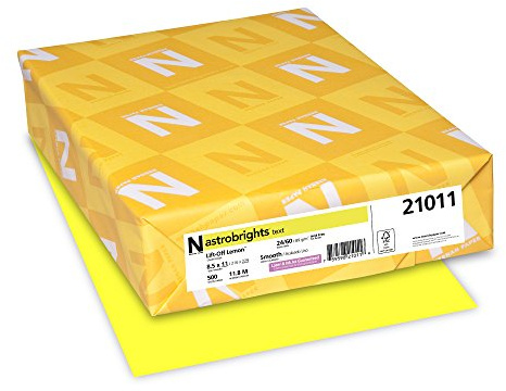 Bright Color Paper, Neenah Astrobrights®, Letter Paper Size, 24 Lb, FSC Certified®, Lift-Off Lemon, Ream Of 500 Sheets
