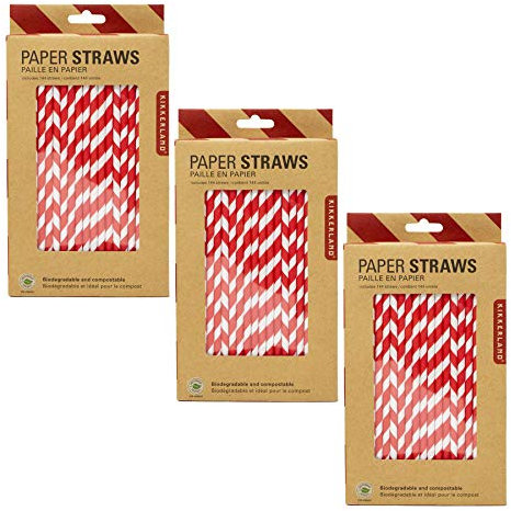 Rouge Blanc rayé papier pailles – 3 Pkts 432 pailles