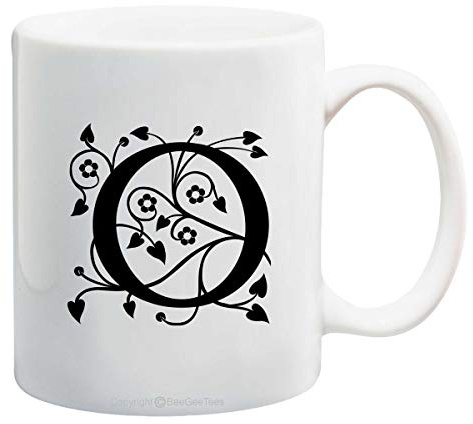 BeeGeeTees Monogrammed Alphabet Mugs in 11 oz and 15 oz Cups (11 oz, Letter O)