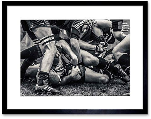 Wee Blue Coo Photo Sport Rugby Football Scrum Players Ball Picture Framed Wall Art Print