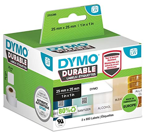 DYMO Original LabelWriter Hochleistungs-Etiketten | 25 mm x 25 mm | weißes Kunststoff-Etikett | Rolle mit 1.700 Etiketten | für LabelWriter-Beschriftungsgerät