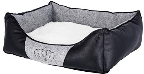 Kerbl Pet Kuschelbett Chiara 55x45x18cm, grau/schwarz mit Strasskrone