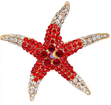 YAZILIND Mode Couleur étoile de mer incrustée Strass Broche en Alliage Femmes Filles Accessoires (Rouge)