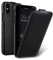 Edle Tasche für Apple iPhone XS und iPhone X / Case Außenseite aus beschichtetem Leder / Schutz-Hülle aufklappbar / Flip-Case / Etui / ultra-slim / Cover Innenseite aus Textil / Schwarz