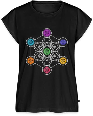 Spreadshirt Energiezentren Metatron Würfel 7 Chakren Frauen Casual T-Shirt, L, Schwarz