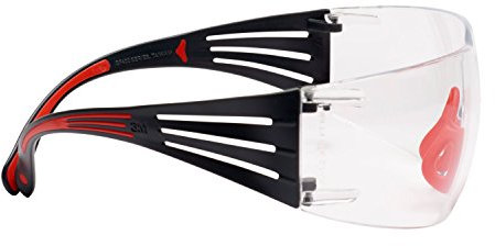 3M SecureFit 400 Schutzbrille mit Scotchgard Anti-Fog Beschichtung, Rahmenfarbe grau/rot, klare Gläser, SF401SGAF-RED