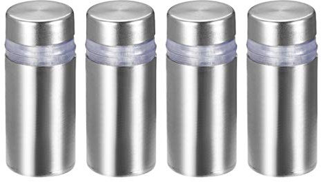 sourcing map 4 Stück Abstandshalter 12×28mm(Dia*H) Edelstahl Schilderhalter Werbeschraube Abstandsschrauben für Schilder Displays, Silber