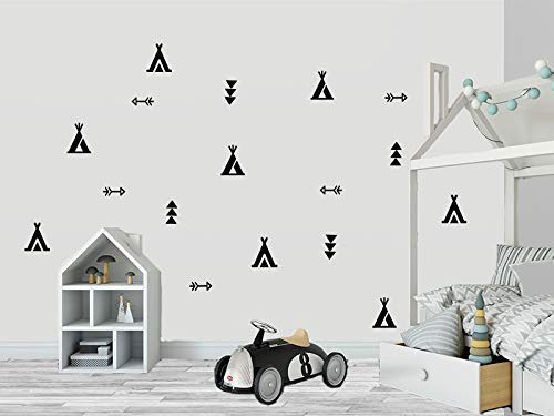 TIPIS Indianer Pfeil Sticker Set Vinyl Aufkleber Wandtattoo Kinder Decor Baby Jungen oder Mädchen Kindergarten, Kinderzimmer, Babyzimmer, Süß, Decal (Schwarz)
