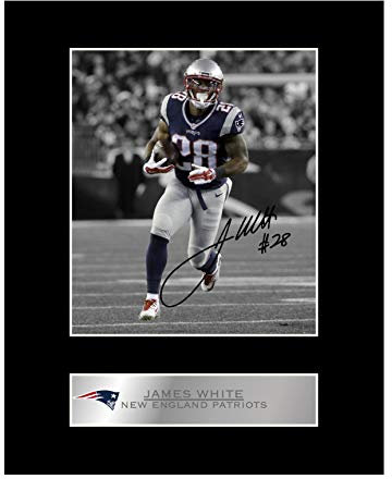 James White signiertes Foto mit Passepartout, New England Patriots #1 NFL Autogrammdruck, Geschenk