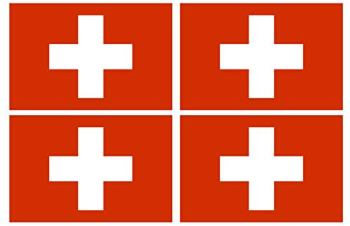 Supstick Lot de 4 Autocollants Stickers Drapeau de Pays Nation Suisse Format 6x4cm