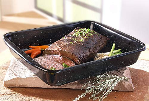 Riess, 0435-022, Auflaufform 36/21,5, CLASSIC BACK- UND BRATFORMEN, Maße 40 x 23.5 cm, Höhe 5.7 cm, Emaille, schwarz, Bratpfanne, Bräter, Induktion