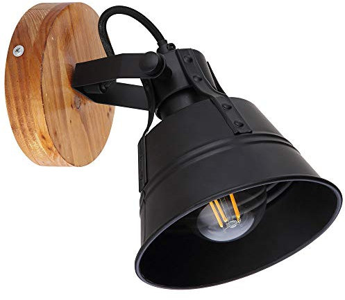 Globo Wandleuchte Flur Innen - Wandlampe Holz braun Metall schwarz - Wandstrahler Industrie Optik 14 cm