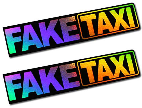 2 x Aufkleber Faketaxi 13x2,7cm Funsticker Fake Taxi Driver Fun Aufkleber Hologramm Oilslick Sticker für Auto Motorrad Bus Wohnwagen Kfz Zubehör R103 (Hologramm)