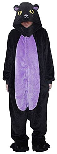 Black Sugar Mardi Gras Chat Noir Nuit Grenouillère Pyjama Kigurimi pour Adulte Adolescent Unisexe en Peluche Doux Confortable Bonne Qualité (S)