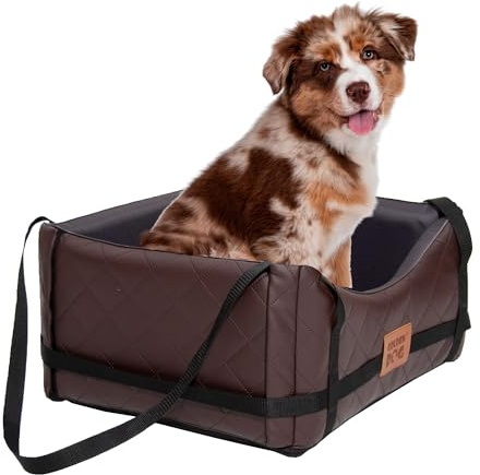 GoldenGroup Hundeautositz Kunstleder Hundesitz Hundebett Autokörbchen Hundedecke Hundekorb Transportbox Autositz Gesteppt für Rückbank Vordersitz S-47x36x22h