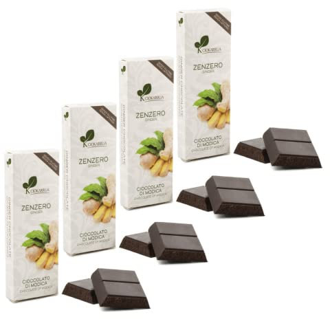 Ciokarrua | Cioccolato Modica Zenzero | Cioccolato Senza Glutine e Senza Lattosio | Modica Cioccolato Grezzo Zenzero - 4 x 100 Gram